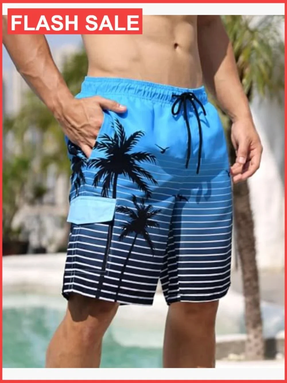 Mens Swim Trunks Board Shorts Quick Dry 9 Inch Inseam Mesh Lining Zip Pockets